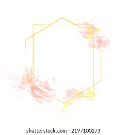 Watercolor splash with golden luxury geometric frames, luxury gold frames, or borders for wedding invitations and wedding cards