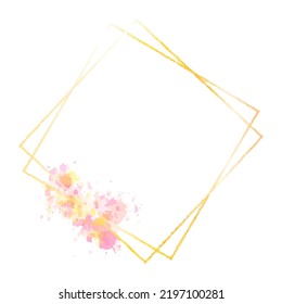 Watercolor splash with golden luxury geometric frames, luxury gold frames, or borders for wedding invitations and wedding cards