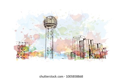 Watercolor splash with hand drawn sketch illustration in vector.