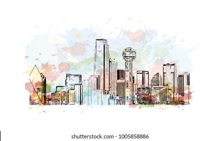 Watercolor splash with hand drawn sketch illustration in vector.