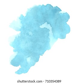 Watercolor splash on white background. Vector blue abstract blot on paper.