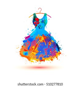 Watercolor splash paint dress. Vector multicolored icon