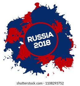 Watercolor splash with Russia 2018 text vector illustration.