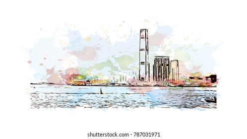 Watercolor splash with sketch in dasasas vector illustration.