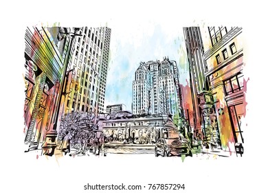 Watercolor splash with sketch of San Francisco, USA in vector illustration.