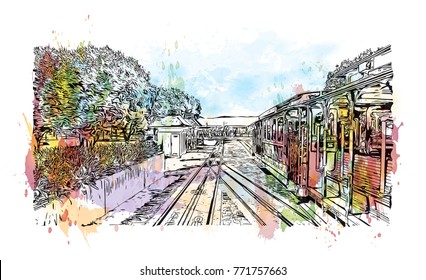 Watercolor splash with sketch of street San Francisco, California, USA in vector illustration.