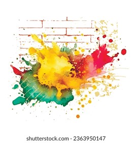 Watercolor splash splatter stain brush strokes brick wall on white background. Modern vibrant aquarelle spots. Colorful isolated artistic design on white. Element. Vector watercolor illustration.