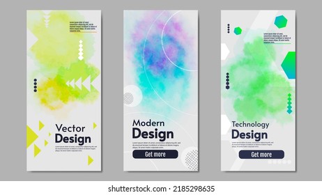 Watercolor splash. Vector abstract illustration. Background or wallpaper for the website. Modern design. Set of brochure, poster, banner. 