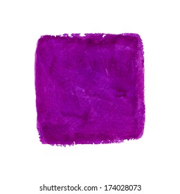 Watercolor splash. Violet abstract square on the white background. 