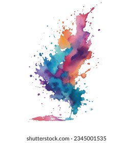 Watercolor splash. Water color  stain, brush paint texture, ink spot, yellow, blue and red rainbow set, aquarelle gradient abstract smudge. Vector background isolated elements