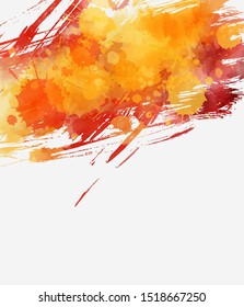Watercolor splashes background in Spain flag colors. Template background for Spain national holidays. Holiday template background for  holiday banner, invitation, postcard, background, poster.