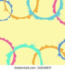 Watercolor splashes, colorful  circles shapes and brush strokes.