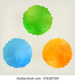 Watercolor splashes, green, blue, orange. Painted design element. Illustration for web or typography (magazine, brochure, flyer, poster).