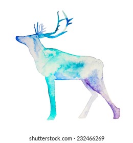 Watercolor splashes north deer  Hand drawn winter illustration in vector 