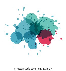 Watercolor splashes. Paint vector splat. 
Stains grunge texture. Isolated on white background. Blue, purple, green and turquoise colors