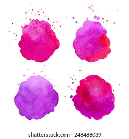Watercolor splashes. Realistic vector graphics. Hand drawn watercolor stains for design. Colorful abstract vector spots.