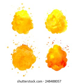 Watercolor splashes. Realistic vector graphics. Hand drawn watercolor stains for design. Colorful abstract vector spots.