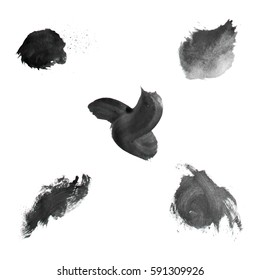 Watercolor splashes. Set of watercolor stains. Paint spots. The black. Vector illustration