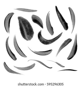 Watercolor splashes. Set of watercolor stains. Paint spots. The black. Vector illustration
