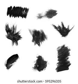 Watercolor splashes. Set of watercolor stains. Paint spots. The black. Vector illustration