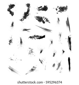 Watercolor splashes. Set of watercolor stains. Paint spots. The black. Vector illustration