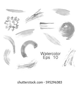 Watercolor splashes. Set of watercolor stains. Paint spots. The black. Vector illustration