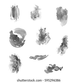 Watercolor splashes. Set of watercolor stains. Paint spots. The black. Vector illustration