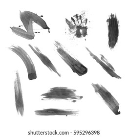 Watercolor splashes. Set of watercolor stains. Paint spots. The black. Vector illustration