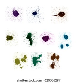 Watercolor splashes. Set of watercolor stains. Paint spots. The black. Vector illustration