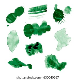 Watercolor splashes. Set of watercolor stains. Paint spots. The black. Vector illustration