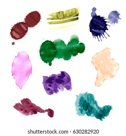 Watercolor splashes. Set of watercolor stains. Paint spots. The black. Vector illustration