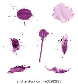 Watercolor splashes. Set of watercolor stains. Paint spots. The black. Vector illustration