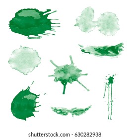 Watercolor splashes. Set of watercolor stains. Paint spots. The black. Vector illustration