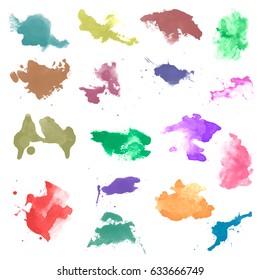 Watercolor splashes. Set of watercolor stains. Paint spots. Vector illustration