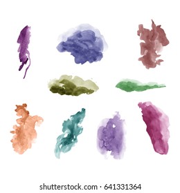 Watercolor splashes. Set of watercolor stains. Paint spots. Vector illustration