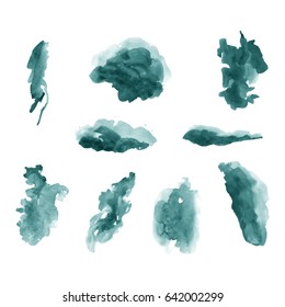 Watercolor splashes. Set of watercolor stains. Paint spots. Vector illustration
