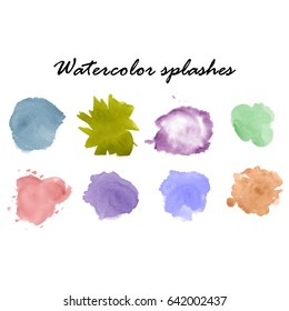 Watercolor splashes. Set of watercolor stains. Paint spots. Vector illustration