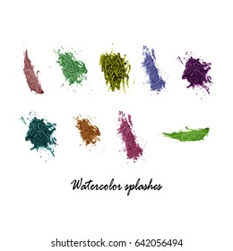 Watercolor splashes. Set of watercolor stains. Paint spots. Vector illustration