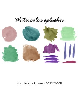 Watercolor splashes. Set of watercolor stains. Paint spots. Vector illustration