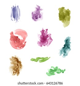 Watercolor splashes. Set of watercolor stains. Paint spots. Vector illustration
