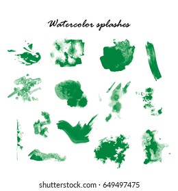 Watercolor splashes. Set of watercolor stains. Paint spots. The black. Vector illustration