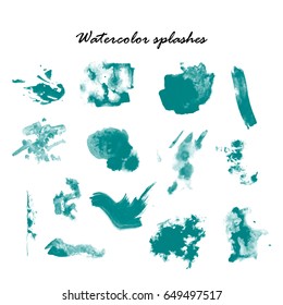 Watercolor splashes. Set of watercolor stains. Paint spots. The black. Vector illustration