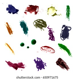 Watercolor splashes. Set of watercolor stains. Paint spots. The black. Vector illustration