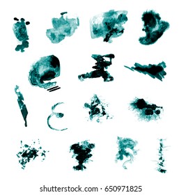 Watercolor splashes. Set of watercolor stains. Paint spots. The black. Vector illustration