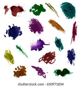 Watercolor splashes. Set of watercolor stains. Paint spots. The black. Vector illustration