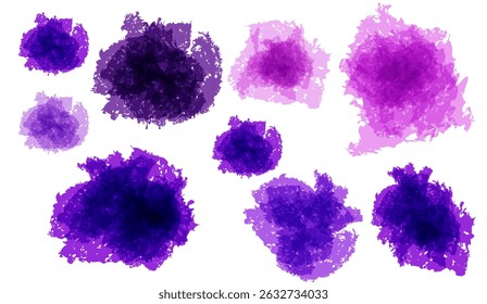 Watercolor Splashes Set: Vivid Rainbow of Ink Blots, Perfect for Artistic Overlays and Designs, Creative Backdrops for Diverse Projects on White Canvas