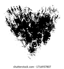 Watercolor splashes in the shape of a heart. Black paint splat isolated on white background