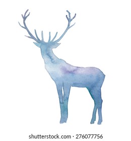 Watercolor splashes silhouette deer  Hand drawn wildlife illustration in vector 