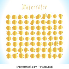 Watercolor splashes and stain  texture. Vector gold  illustration