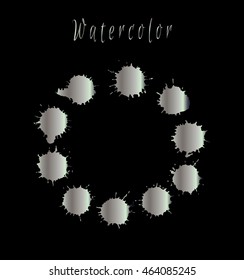 Watercolor splashes and stain texture. Vector silver illustration
